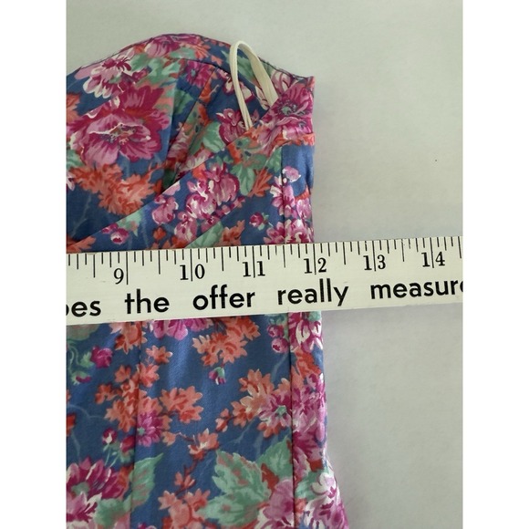 VTG 80s Laura Ashley Dress US 8 Blue Floral Fit Flare Strapless Sundress Pockets - Picture 6 of 10